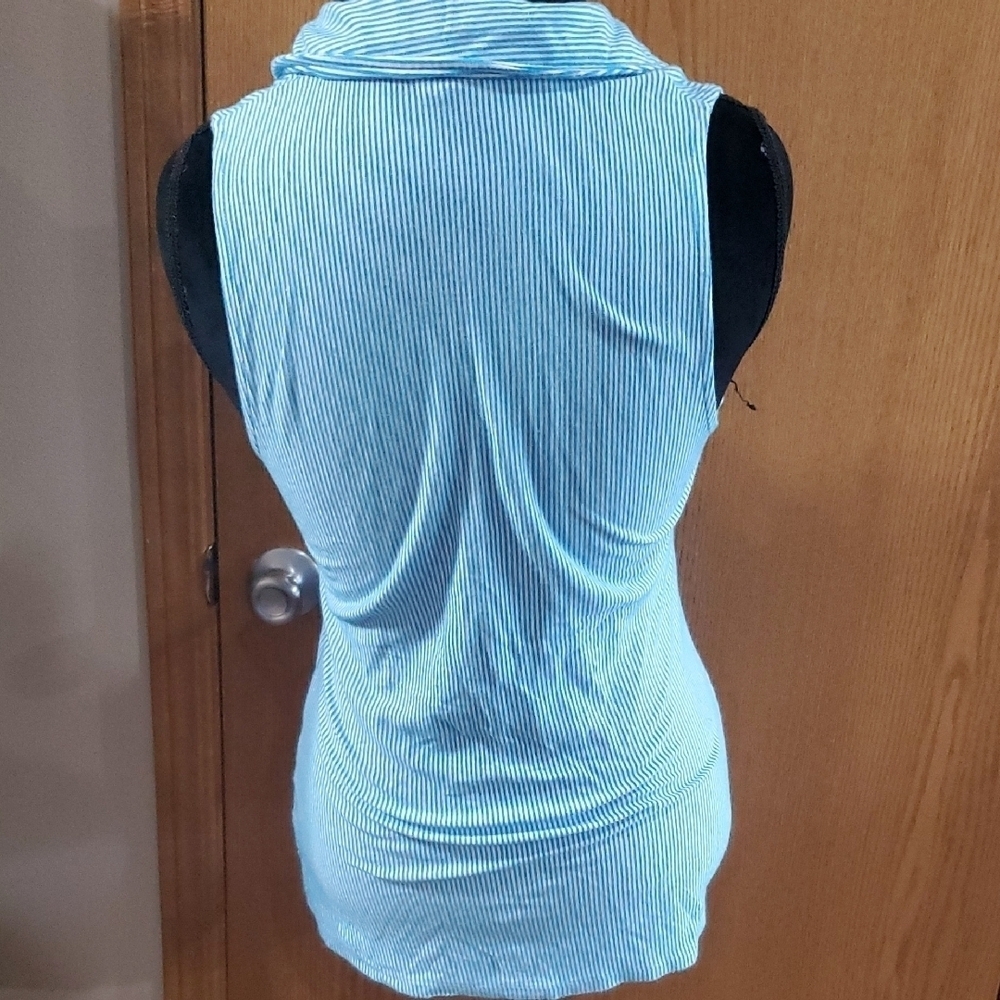 Lilly Pulitzer Blue Pima Cotton Sleeveless Ruffled Pinestriped Top - Picture 5 of 8